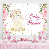 Lofaris Pink Floral And Little Alpaca Baby Shower Backdrop